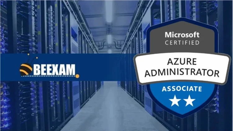 Illustration representing Microsoft Azure architecture for AZ‑104 administration, showing regions, availability zones, datacentres, resource groups, subscriptions, and management groups.